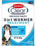 Bob Martin Clear 3-in-1 Wormer for Dogs (4 Tablets) - For Medium and Large Dogs up to 40kg- expiry end 02/29