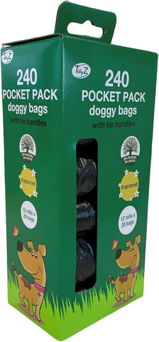 TidyZ 240 DOGGY BAGS WITH TIE HANDLES, FRAGRANCED, (12 rolls of 20 Bags)
