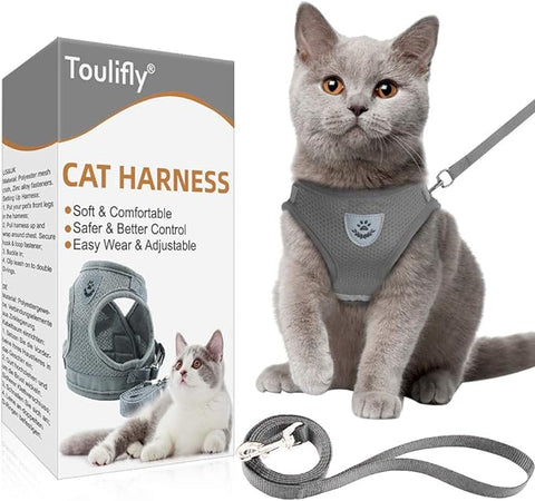 Toulifly Cat Harness, Kitten and Puppy Universal Harness with Leash Set, Escape Proof Soft Mesh Adjustable Vest Harnesses, Cat Vest Harness with Reflective Strap size M- slightly damaged box- (Ref TO1-4)