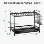 iSPECLE 2 Tier Dish Drainer Rack - Small Dish Drying Rack with Drip Tray Black- used- very good but open /scruffy box