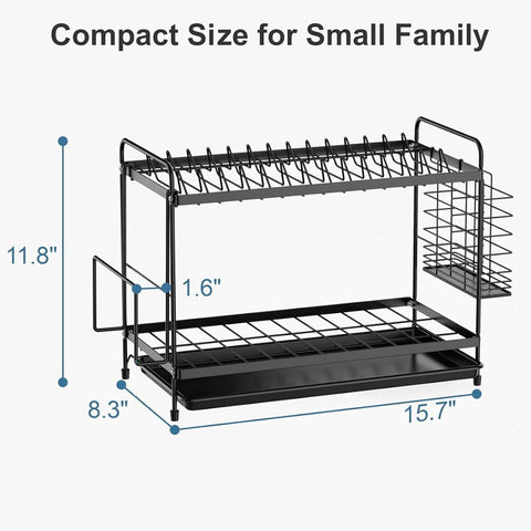 iSPECLE 2 Tier Dish Drainer Rack - Small Dish Drying Rack with Drip Tray Black- used- very good but open /scruffy box