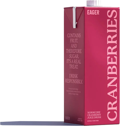 Eager Cranberry Juice Naturally Sweetened, Refreshing Fruit Drink, 1 Litre scruffy pack best before 12/24 (e83)