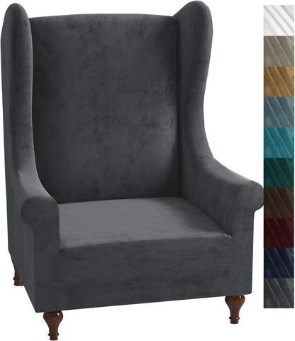 XINEAGE 1 Pcs Velvet Wingback Chair Slipcover (Grey) condition new, open, scruffy pack