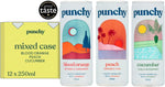 Punchy Drinks - Mixed case of Blood Orange, Cucumber & Peach- 12 x 250ml- best before 30/11/24- dented cans