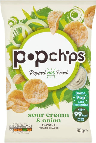Popchips Sour Cream and Onion Pack of 8x85g, best before 07/26, no original box, may come crushed
