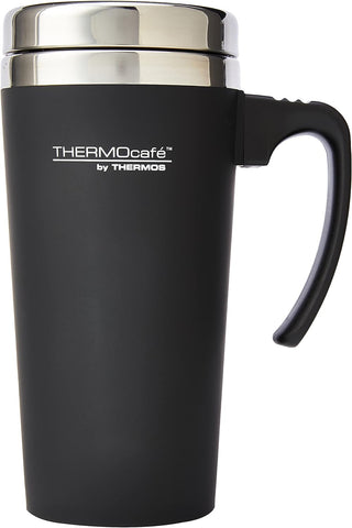 Thermocafe 420 ml Plastic and Stainless Steel Soft Touch Travel Mug, Black- new but scruffy packaging