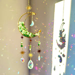 Cnwinu Crystal Suncatcher, Gold Moon Catchers Hanging with Chain Pendant Ornament (Hourglass Moon Green) New but one very small chip on the cristal moon, scruffy box