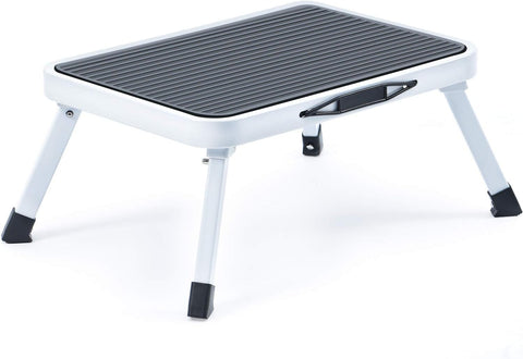 KINGRACK Step Stool, Folding One Step Ladder with Non-slip Rubber Mat White- new but scruffy box