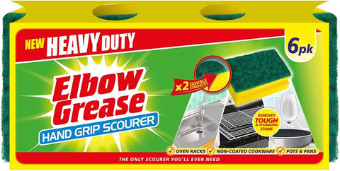 Elbow Grease Hand Grip Scourer - Heavy Duty Washing Up Sponge (6 Pack Yellow/Green)