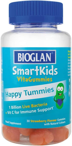 Bioglan SmartKids Happy Tummies 30 Strawberry Flavour Gummies-  Best Before 03/25