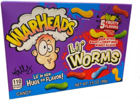 Warheads Lil Worms 99g, best before 07/25, dented box