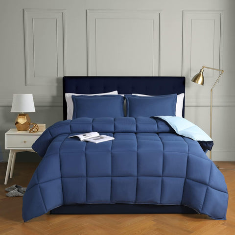 HIG 3 Piece Navy Coverless Duvet Double 200cm x 200cm - Reversible, new, opened, no box, 1 of the pillowcase is dirty