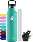 KollyKolla Stainless Steel Drinking Bottle, 750 ml, condition new but straw lid and straws missing, scruffy box