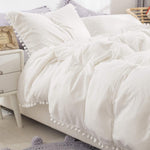 White Duvet Cover Double Size Pompoms Tassels Design, condition new, open, scruffy bag