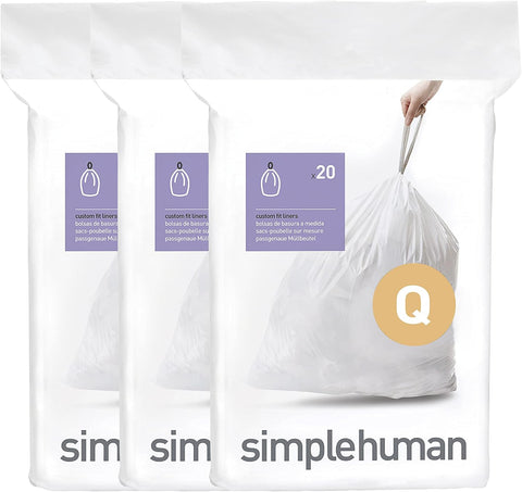 simplehuman  code Q  Bin Liner Bulk Pack, White Plastic , 40 liners ONLY , new