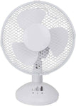 Status Desk Fan, 9 Inch Oscillating Portable Fan, white, new but fan guard is mishapened, scruffy box