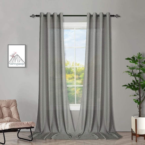 Melodieux 2 Panel Faux Linen Voile Net Curtains Semi Sheer Ring Top Drapes - Grey, 55 x 72 inch drop new in original packaging