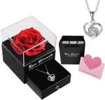 Preserved Real Rose Gifts for Women- new but a crack in clear plastic+ earrings missing