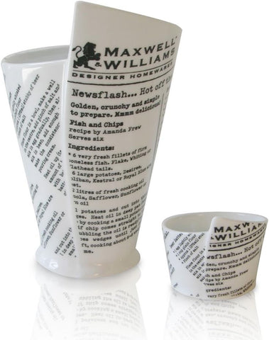 Maxwell & Williams White Basics Newsprint Chip Cup and Dipping Bowl Porcelain, 16.5 cm New in original box