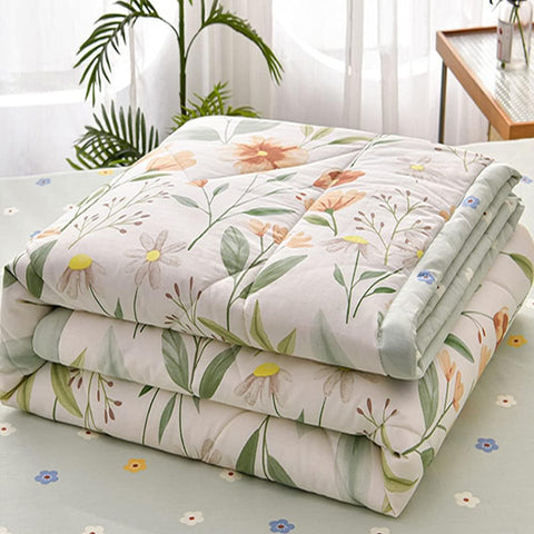 Chickwin Quilted Bedspread for Single Double Size, 180x200cm Green Floral Printed Pattern new but scruffy packaging