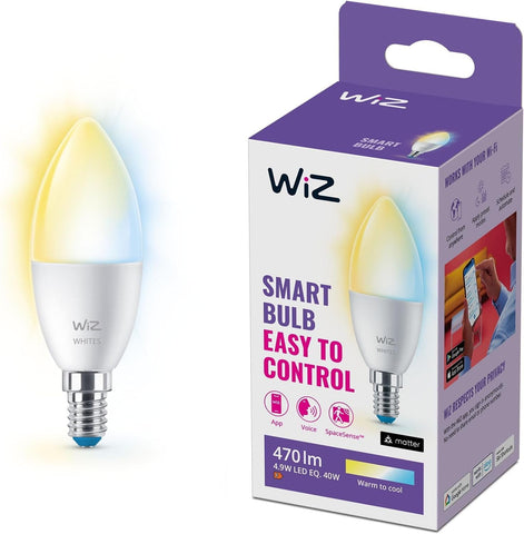 WiZ Smart Candle Light Bulb, E14 Small Screw 40W, Dimmable White- new but open/scruffy box