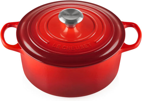 Le Creuset  Cast Iron Round Casserole Dish With Lid, 24 cm, 5.3 Litre, Cerise, new, open scruffy box