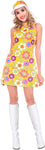 amscan Ladies 1960s Flower Power Hippy Fancy Dress Size 8/10, New but hat is missing