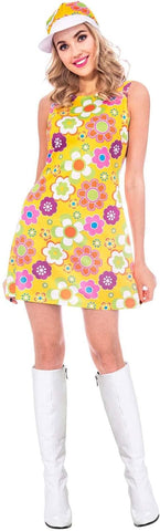 amscan Ladies 1960s Flower Power Hippy Fancy Dress Size 8/10, New but hat is missing