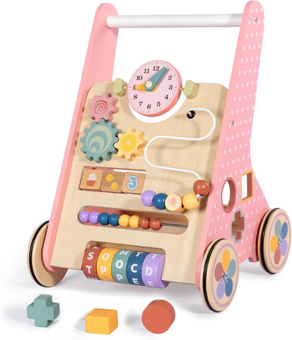 LOL-FUN Wooden Baby Walker for Toddlers 6-12 Months, new but open-scruffy box, clock hour hand is broken