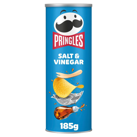 Pringles Salt & Vinegar Sharing Crisps 185g- best before 07/12/25- dented tube, may be crushed inside