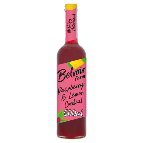 Belvoir Raspberry & Lemon Cordial 500ml- best before 09/25- damaged label, dirty bottle