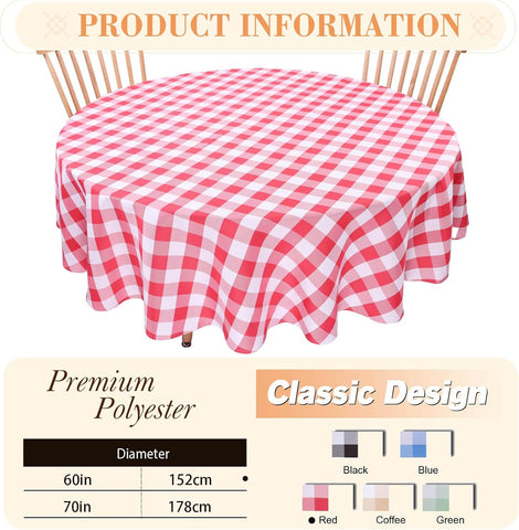 Kesfey Red Gingham Round Tablecloths Polyester 152cm Diameter- new but scruffy packaging