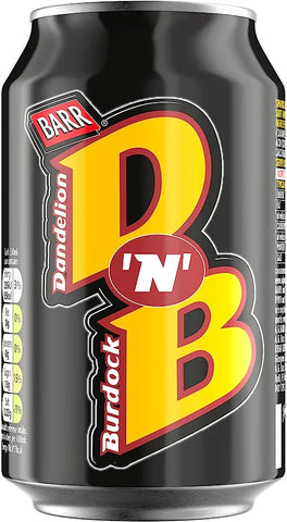 BARR DNB Dandelion & Burdock, pack of 24 x 330 ml best before 07/25- scruffy pack