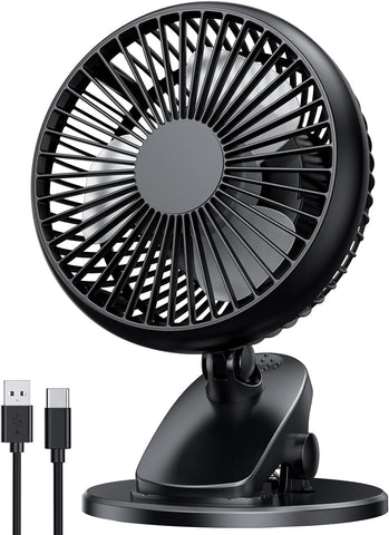 Clip Fan, 5000mAh Rechargeable Portable Desk Fan, USB C 4 Speeds