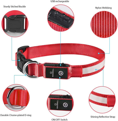 MASBRILL Light Up Dog Collar,(Red S), open box