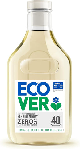 Ecover Concentrated Non Bio Zero Laundry Liquid for Sensitive Skin, 40 Washes, 1.43L, slightly dirty bottle