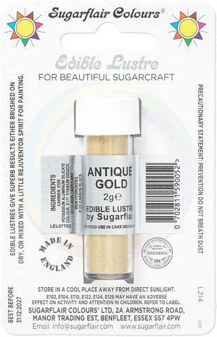 Sugarflair Antique Gold Edible Lustre Dust 2g- best before 31/12/27