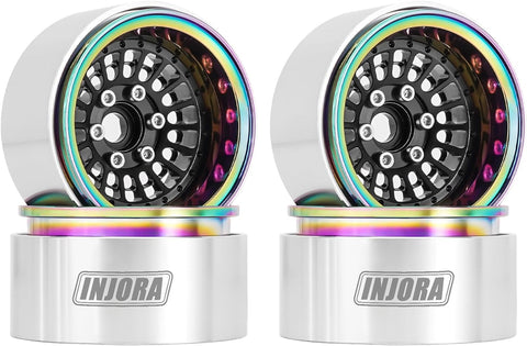 INJORA 1.9" Beadlock Wheel Rim- Offset -10mm Aluminum Turbine Wheel for SCX10 Pro TRX4 VS4-10 Gen8 Upgrade 1/10 RC Crawler Car,Black Rainbow, no box (ref tt154)