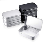 8PCS Tins, Metal Rectangular 95x60x21mm, condition new, small dent on 1 black and 1 silver tins, 1 silver tin broken