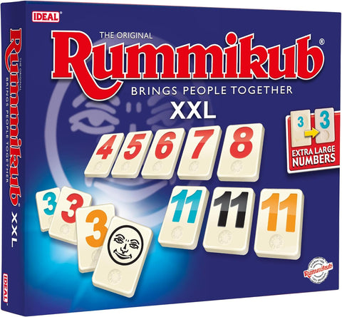 Rummikub IDEAL, XXL, Used- acceptable, missing 2 yokers + blue 11 tile, scruffy box