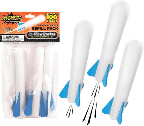 The Original Stomp Rocket Jr. Glow Rocket Refill Pack, 3 Rockets, New but slightly scruffy packaging