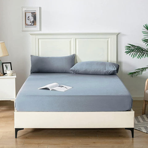 Good Nite Double Fitted Bed Sheets 25CM Extra Deep Pocket  (Blue Gray, Double)- new but open/broken packaging