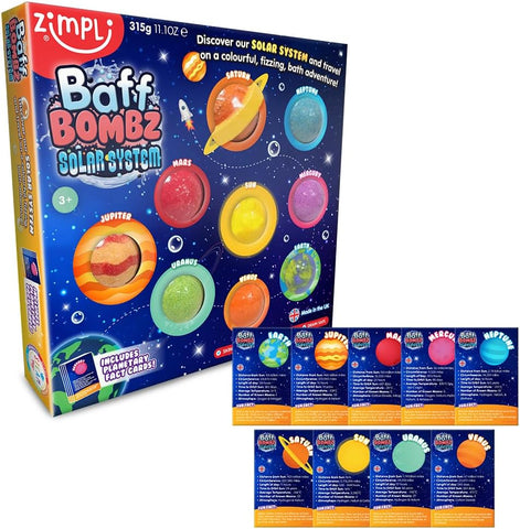 Zimpli Kids - 9 x Solar System Bath Bombs Gift Set New but 2 bombs damaged, scruffy box