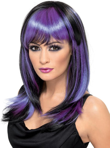 Smiffys Glamour Witch Wig, Black Long with Fringe, New but open damaged box