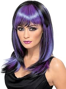 Smiffys Glamour Witch Wig, Black Long with Fringe, New but open scruffy box