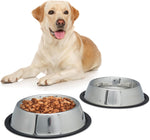 Relaxdays Dog Feeding Bowl Set of 2, Silver, condition new, open box