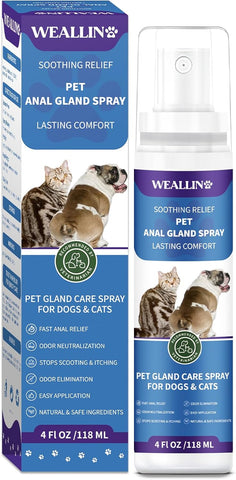 WEALLIN Anal Gland Spray for Dogs Cats, 4.06 FL OZ, expiry date 13/10/26, dented box