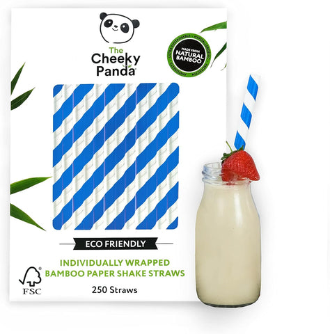 The Cheeky Panda Bamboo Paper Bubble Tea Straws 250 Blue Striped- Damaged box and taped