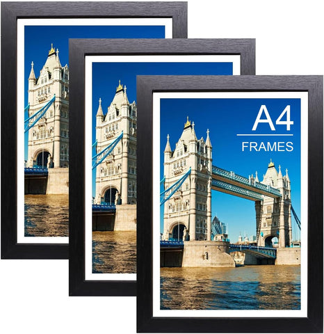 Bobeen A4 Photo Frames, Pack of 3 Black Poster Frame (21x29.7CM), new but scruffy box