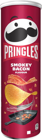 Pringles Smokey Bacon Flavour Crisps 185g, Best before 08/26, dented tube, may be crushed inside